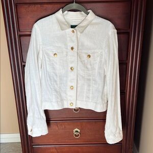 Ralph Lauren Off White Linen Jean Jacket Gold Buttons Medium